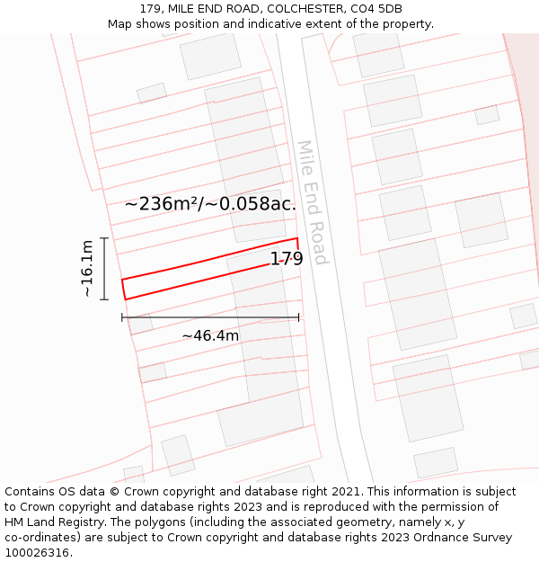 179, MILE END ROAD, COLCHESTER, CO4 5DB: Plot and title map