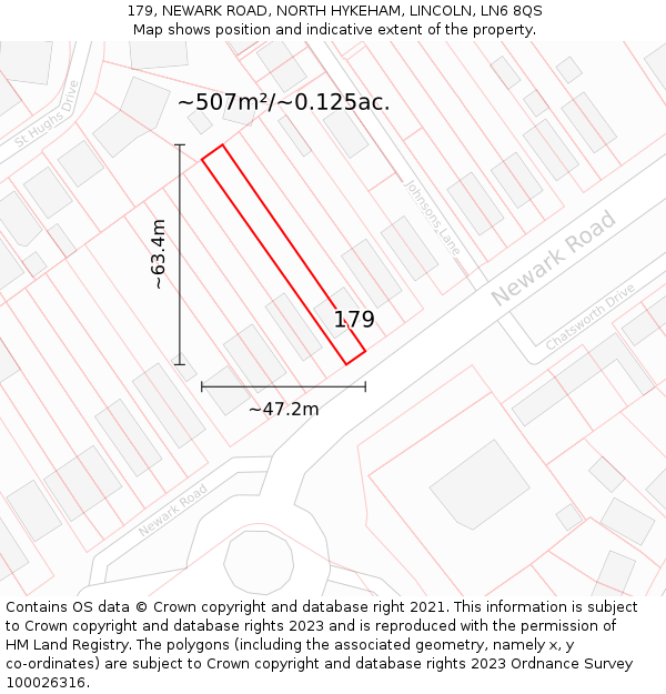 179, NEWARK ROAD, NORTH HYKEHAM, LINCOLN, LN6 8QS: Plot and title map