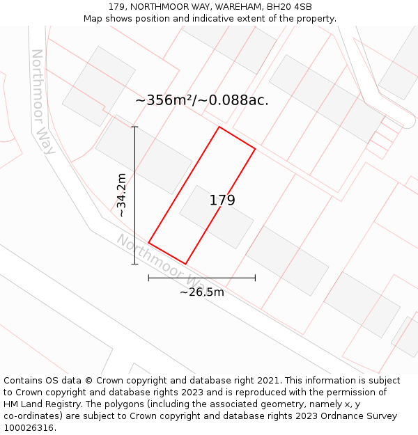 179, NORTHMOOR WAY, WAREHAM, BH20 4SB: Plot and title map