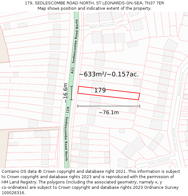 179, SEDLESCOMBE ROAD NORTH, ST LEONARDS-ON-SEA, TN37 7ER: Plot and title map