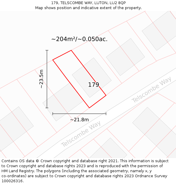 179, TELSCOMBE WAY, LUTON, LU2 8QP: Plot and title map