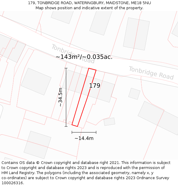 179, TONBRIDGE ROAD, WATERINGBURY, MAIDSTONE, ME18 5NU: Plot and title map