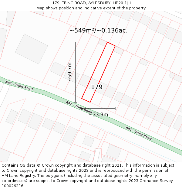 179, TRING ROAD, AYLESBURY, HP20 1JH: Plot and title map