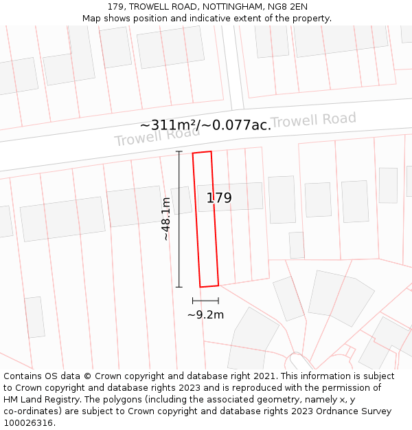 179, TROWELL ROAD, NOTTINGHAM, NG8 2EN: Plot and title map