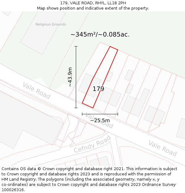 179, VALE ROAD, RHYL, LL18 2PH: Plot and title map