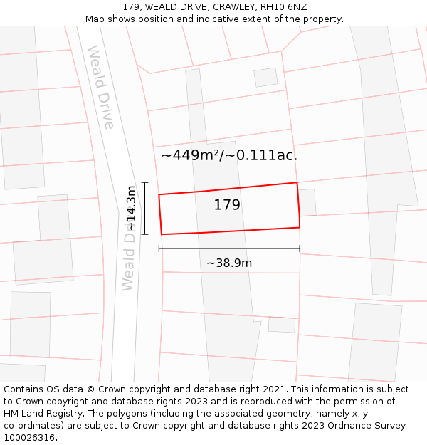 179, WEALD DRIVE, CRAWLEY, RH10 6NZ: Plot and title map