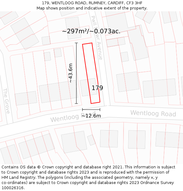 179, WENTLOOG ROAD, RUMNEY, CARDIFF, CF3 3HF: Plot and title map