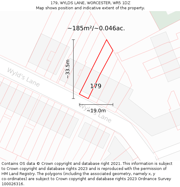 179, WYLDS LANE, WORCESTER, WR5 1DZ: Plot and title map