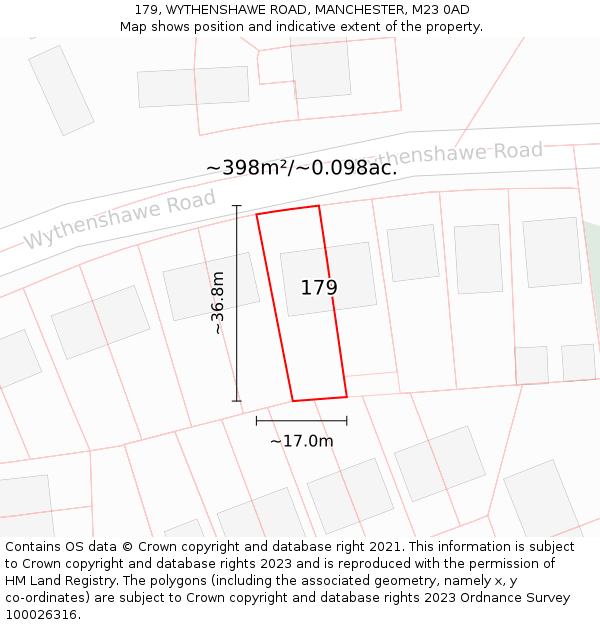 179, WYTHENSHAWE ROAD, MANCHESTER, M23 0AD: Plot and title map