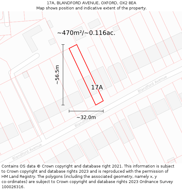 17A, BLANDFORD AVENUE, OXFORD, OX2 8EA: Plot and title map