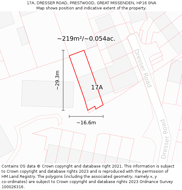 17A, DRESSER ROAD, PRESTWOOD, GREAT MISSENDEN, HP16 0NA: Plot and title map