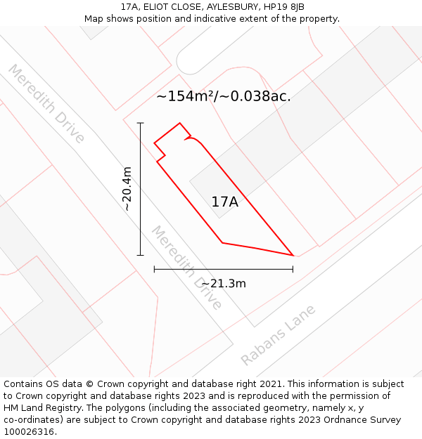 17A, ELIOT CLOSE, AYLESBURY, HP19 8JB: Plot and title map