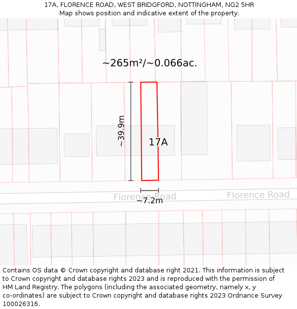 17A, FLORENCE ROAD, WEST BRIDGFORD, NOTTINGHAM, NG2 5HR: Plot and title map