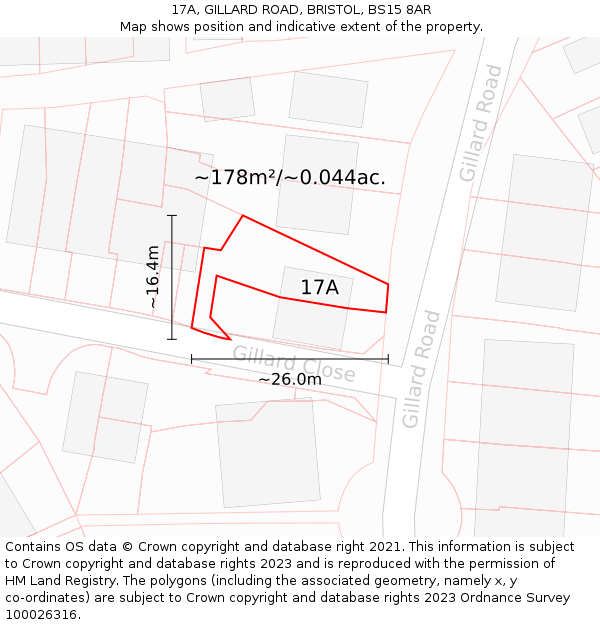 17A, GILLARD ROAD, BRISTOL, BS15 8AR: Plot and title map