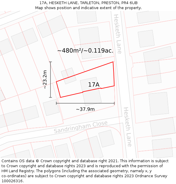 17A, HESKETH LANE, TARLETON, PRESTON, PR4 6UB: Plot and title map