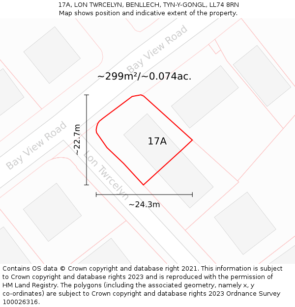 17A, LON TWRCELYN, BENLLECH, TYN-Y-GONGL, LL74 8RN: Plot and title map