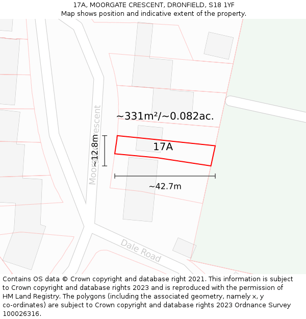 17A, MOORGATE CRESCENT, DRONFIELD, S18 1YF: Plot and title map