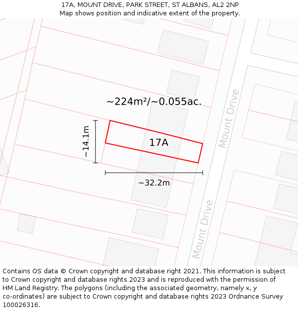 17A, MOUNT DRIVE, PARK STREET, ST ALBANS, AL2 2NP: Plot and title map