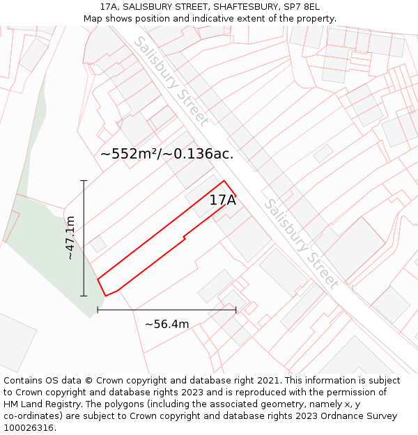 17A, SALISBURY STREET, SHAFTESBURY, SP7 8EL: Plot and title map