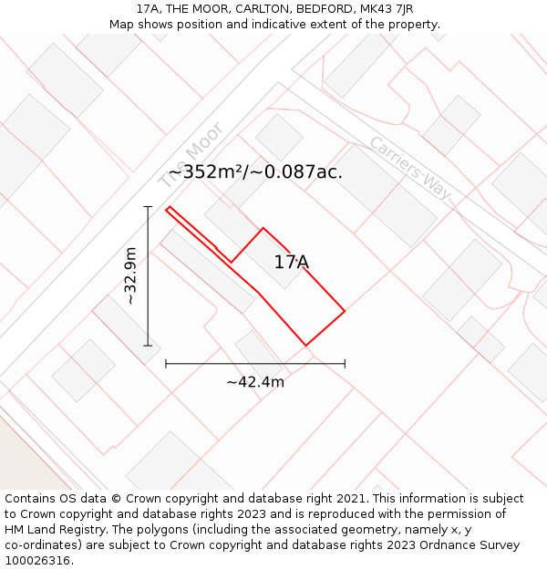 17A, THE MOOR, CARLTON, BEDFORD, MK43 7JR: Plot and title map