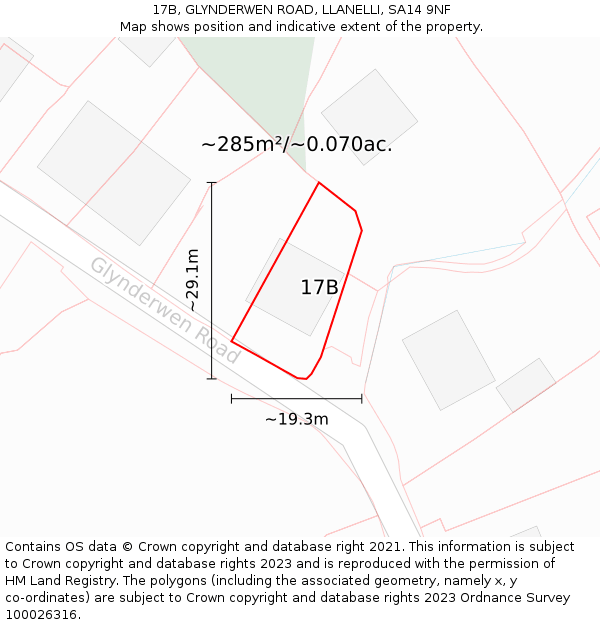 17B, GLYNDERWEN ROAD, LLANELLI, SA14 9NF: Plot and title map