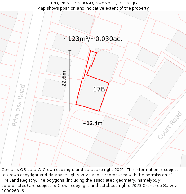 17B, PRINCESS ROAD, SWANAGE, BH19 1JG: Plot and title map