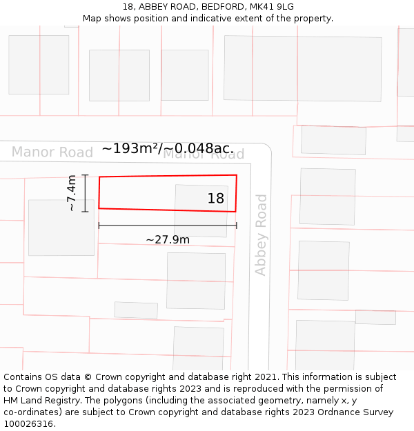 18, ABBEY ROAD, BEDFORD, MK41 9LG: Plot and title map