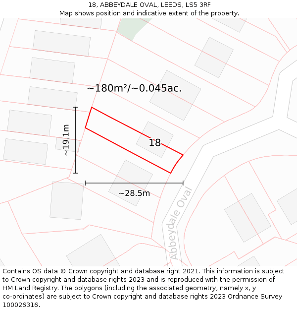 18, ABBEYDALE OVAL, LEEDS, LS5 3RF: Plot and title map