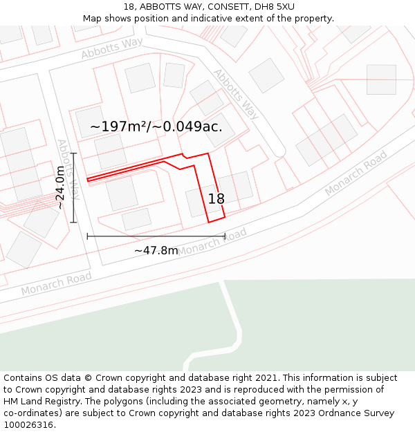 18, ABBOTTS WAY, CONSETT, DH8 5XU: Plot and title map