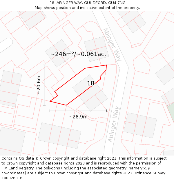 18, ABINGER WAY, GUILDFORD, GU4 7NG: Plot and title map