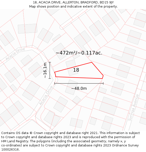 18, ACACIA DRIVE, ALLERTON, BRADFORD, BD15 9JY: Plot and title map