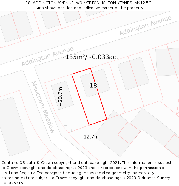 18, ADDINGTON AVENUE, WOLVERTON, MILTON KEYNES, MK12 5GH: Plot and title map