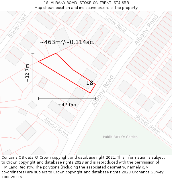 18, ALBANY ROAD, STOKE-ON-TRENT, ST4 6BB: Plot and title map