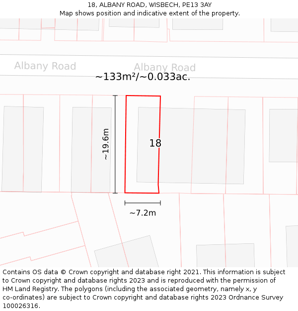 18, ALBANY ROAD, WISBECH, PE13 3AY: Plot and title map