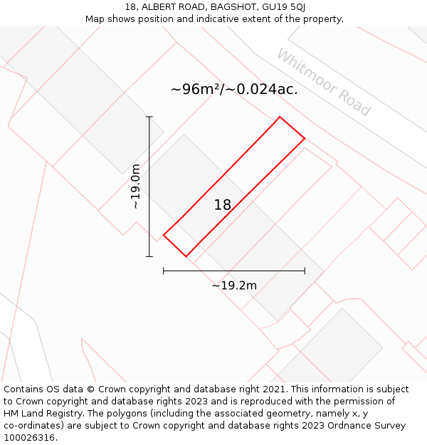 18, ALBERT ROAD, BAGSHOT, GU19 5QJ: Plot and title map