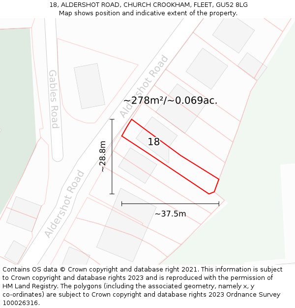 18, ALDERSHOT ROAD, CHURCH CROOKHAM, FLEET, GU52 8LG: Plot and title map