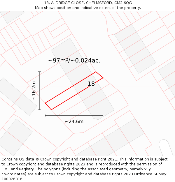 18, ALDRIDGE CLOSE, CHELMSFORD, CM2 6QG: Plot and title map