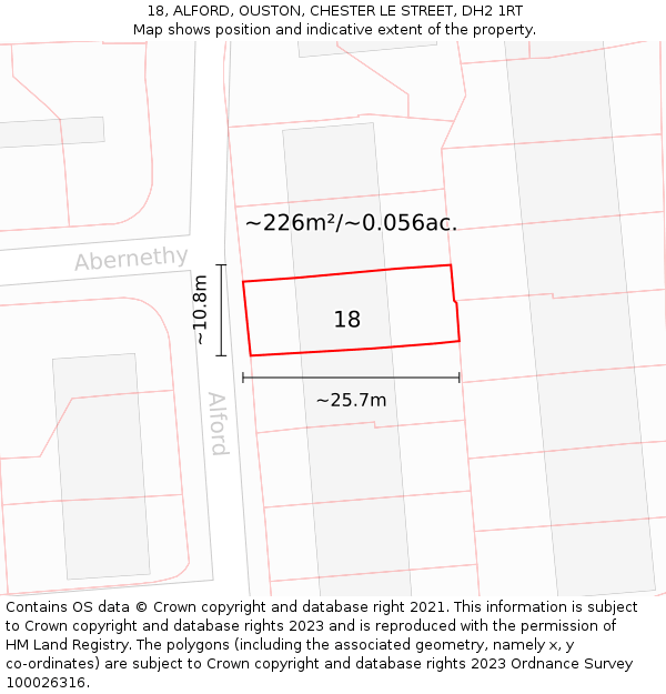 18, ALFORD, OUSTON, CHESTER LE STREET, DH2 1RT: Plot and title map