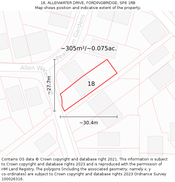 18, ALLENWATER DRIVE, FORDINGBRIDGE, SP6 1RB: Plot and title map