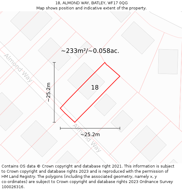 18, ALMOND WAY, BATLEY, WF17 0QG: Plot and title map