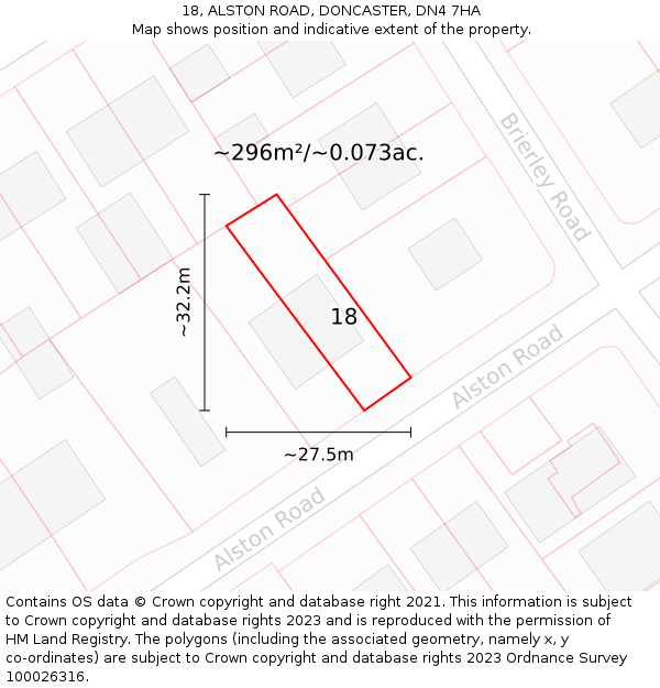 18, ALSTON ROAD, DONCASTER, DN4 7HA: Plot and title map