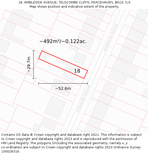 18, AMBLESIDE AVENUE, TELSCOMBE CLIFFS, PEACEHAVEN, BN10 7LS: Plot and title map