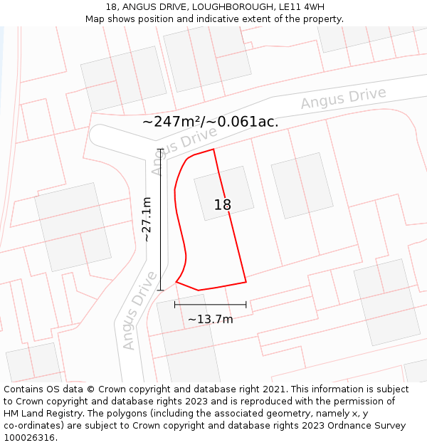 18, ANGUS DRIVE, LOUGHBOROUGH, LE11 4WH: Plot and title map