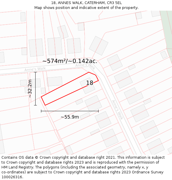 18, ANNES WALK, CATERHAM, CR3 5EL: Plot and title map