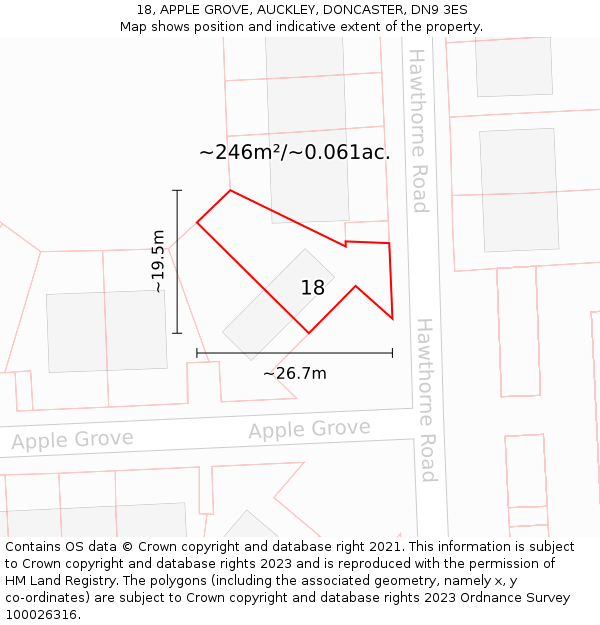 18, APPLE GROVE, AUCKLEY, DONCASTER, DN9 3ES: Plot and title map