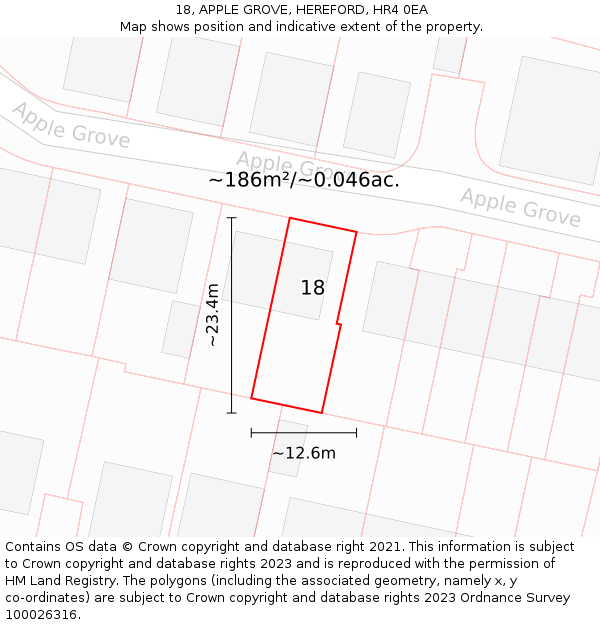 18, APPLE GROVE, HEREFORD, HR4 0EA: Plot and title map