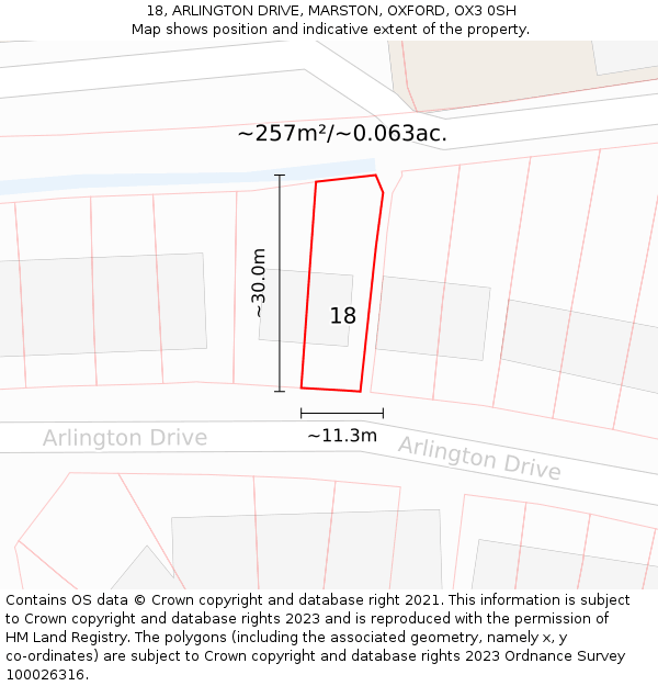 18, ARLINGTON DRIVE, MARSTON, OXFORD, OX3 0SH: Plot and title map