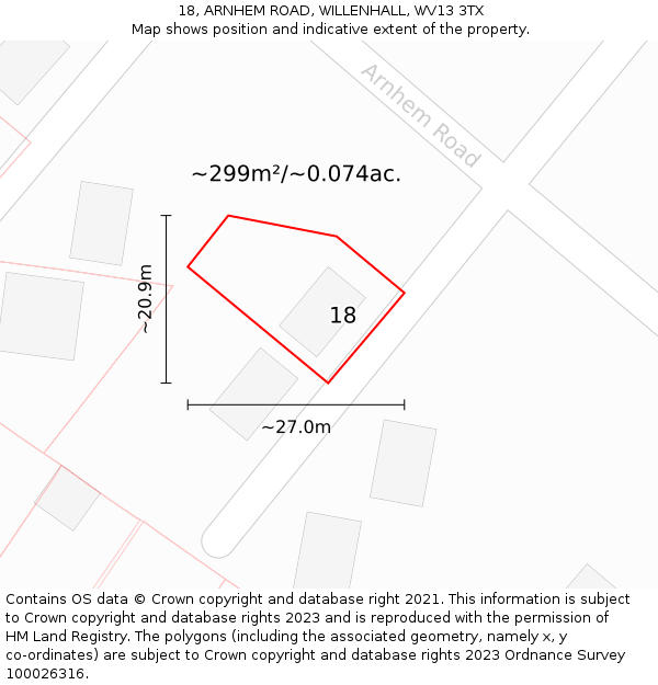 18, ARNHEM ROAD, WILLENHALL, WV13 3TX: Plot and title map