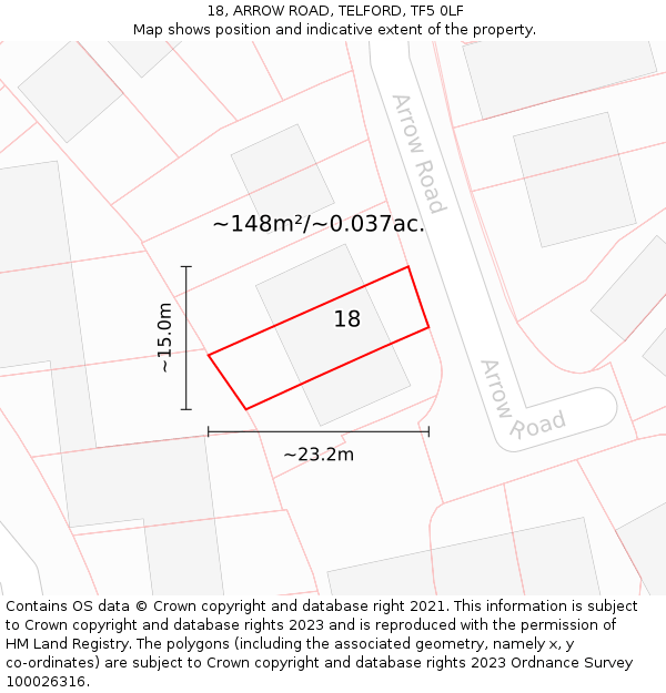 18, ARROW ROAD, TELFORD, TF5 0LF: Plot and title map