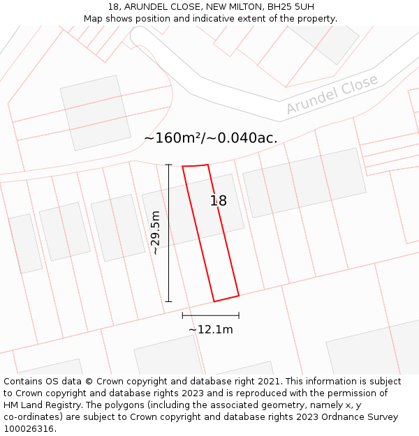 18, ARUNDEL CLOSE, NEW MILTON, BH25 5UH: Plot and title map